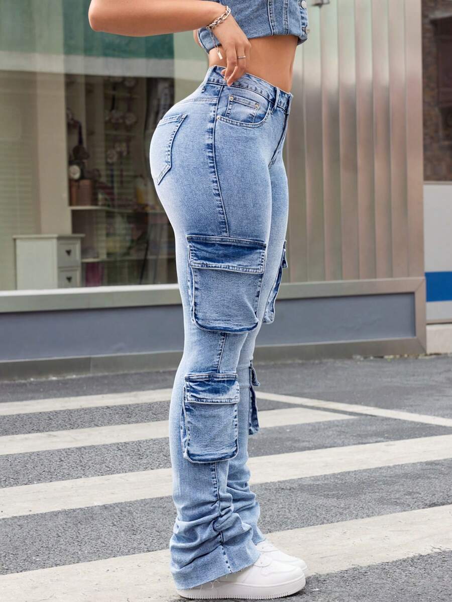 SHEIN Tall Women's Casual Travel Denim Pile-Up Pants