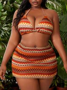 SHEIN Slayr CURVE Plus Size Women Fashionable Bohemian Style Bikini Swimwear Bikini Set For Summer Beach - Multicolor - View 1