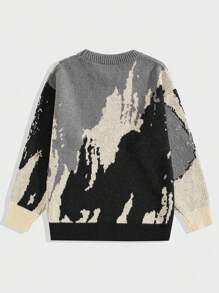 ROMWE MEN Street Life Men Graphic Pattern Pullover Sweater, School, For Fall Winter, Long Sleeve Top