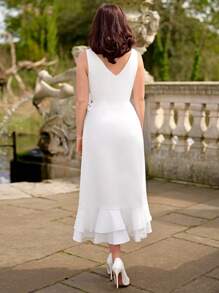 Vintamour 复古优雅度假女式无袖 V 领裹身裙，带荷叶边下摆和结饰细节 母亲节连衣裙 夏季女式连衣裙 夏季连衣裙 太阳裙 演唱会服装 夏威夷连衣裙 夏季服装 婚礼嘉宾 夏季德比连衣裙 毕业白色连衣裙 复古连衣裙 毕业返校节连衣裙 母亲节服装 毕业白色连衣裙 演唱会服装 毕业服装 婚礼服装 早午餐连衣裙 - 白色 - 查看 5