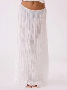 MUSERA Boho Shirred Soft Maxi Skirt Vacation Summer Ibiza Fits Summer Boho Party - White - View 1