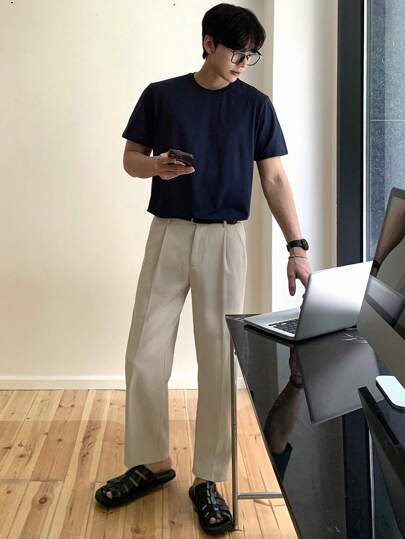 DAZY Men's Simple Solid Color Daily Suit  Dress Pants