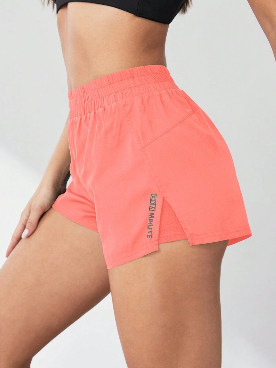 SHEIN Core Rhythm 夏季二合一瑜伽短裤，适合跑步和防止漏光，舒适短裤 - 橘色 - 查看 1