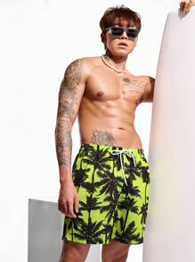 ZELFYO Men's Coconut Tree Printed Drawstring Casual Beach Shorts (Random Cutting Print) For Summer Holiday - Multicolor - View 4