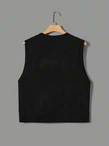 Flirla Chaleco de punto para mujer de talla grande en unicolor
