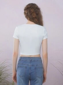 The Wizard of Oz X SHEIN Women White Crop Top With Portrait Print And Slim Fit,Baby Tees Woman - White - View 2