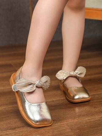 Zapatos planos dorados para niñas, zapatos de princesa suaves para niñas pequeñas de otoño y todas las estaciones