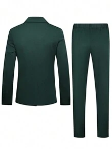 Manfinity Mode Conjunto de traje formal para hombre con cuello de solapa - Verde - Ver 2