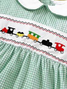 Baby Boy Plaid Splicing Bodysuit With Peter Pan Collar - Green - View 4