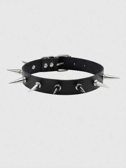 Grunge Punk 1 Stück personalisierter Punk Gothic Spike Nieten PU Leder Kragen Choker Halskette, geeignet für Damen Alltagskleidung, Halloween