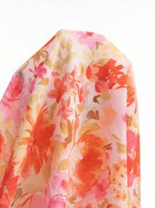 Soleia Plus Size Women's Country-Style Colorful Ditsy Flower Square-Neck Drawstring Puff Sleeve Long Dress With High Slit, Holiday Style - Multicolor - View 9