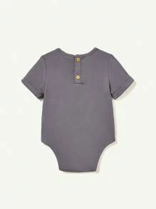 男婴针织柔软短袖连体衣两件套圆领半开领 - 霧霾藍 - 查看 3