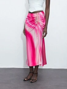 Maija Women's Fashionable Asymmetrical Printed Drawstring Design High Slit Skirt - Multicolor - View 6