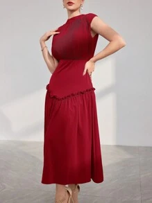 Modelyn Ladies Solid Color Simple Daily Dress - Red - View 8