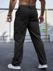 Manfinity Homme Men's Fashionable Wide-Legged Pants With Large Pockets, For Fall