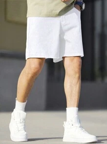 RONVEXI Men's Simple Loose Solid Color Denim Shorts Jorts - White - View 5