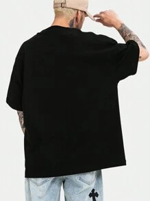 ROMWE MEN Street Life Men Slogan & Skeleton Graphic Tee - Black - View 4