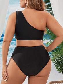 SHEIN Swim Curve Ensemble bikini d'été grande taille à épaule dénudée, à la mode, simple et creux pour femme sur la plage