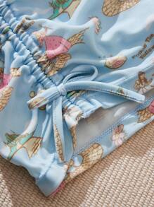 The Wizard of Oz X SHEIN 3pcs Set Young Girl Blue Cute Cartoon Knitted Casual Overall, Skirt Beach Bikini Outfits - Blue - View 7