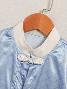 2入組100歲生日慶祝嬰兒唐裝連衣裙，傳統結繩紐扣，夏季