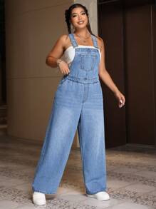 SHEIN ICON Plus Size Casual Loose Denim Overalls For Spring And Summer