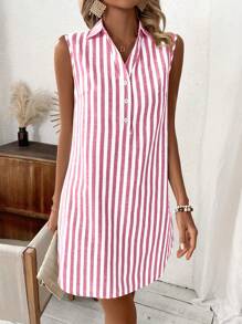 SHEIN Clasi 女式插肩V領釦扣無袖夏季連衣裙 - 彩色 - 查看 6