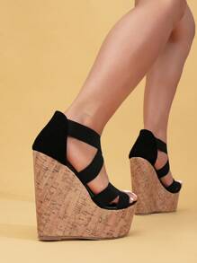 Giày sandal đế xuồng dệt kiểu retro với đế dày và thiết kế khóa cài, trang phục nghỉ xuân, giày cao gót phong cách Bohemian gợi cảm cho hộp đêm, trang phục mùa hè, phụ kiện du lịch thiết yếu. - màu đen - Xem 4
