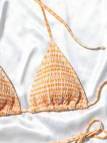 Swim Mod 女士格紋風格露背比基尼套裝，適用於度假，隨機印花 - 彩色 - 查看 4