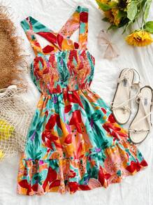 Soleia Women's Holiday Style Printed Spaghetti Strap Dress