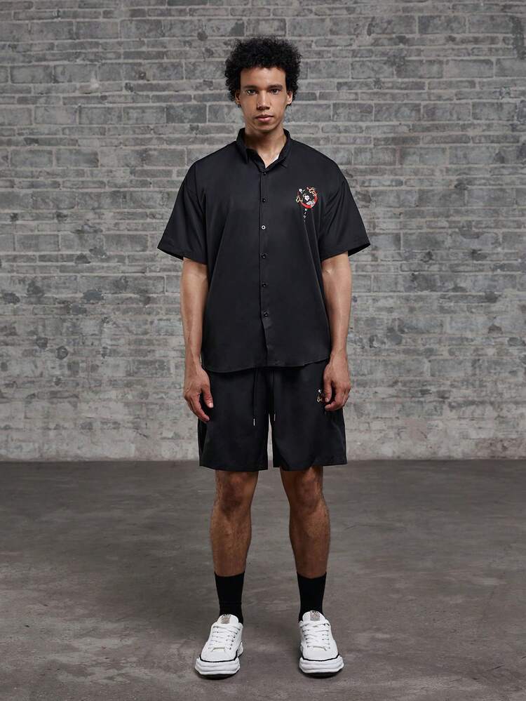 Men's Summer Casual Cartoon Character Printed Short Sleeve Shirt And Shorts Set