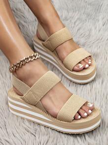Women Fashion Shoes Summer Wedges Platform Sandals Casual Beach Open Toe Sandals With Woven Upper And Jute Sole