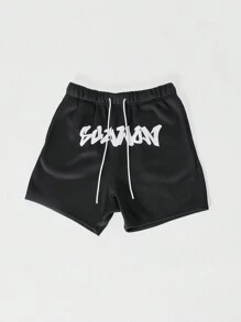 SUMWON Drop Crotch Short With Front Graphic - Black - View 3