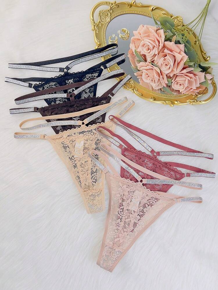Women's Fantasy Gorgeous Multicolor Lace Contrast Bow Thongs