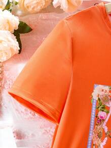 Teen Girl Printed Short Sleeve Top And Long Pants Two-Piece Set - Burnt Orange - View 6