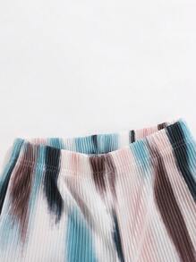 SHEIN Young Girl Warm Vacation Vibes Tie-Dye Print Pleated Pants In Black, Apricot, Green-Blue & Coffee For Summer