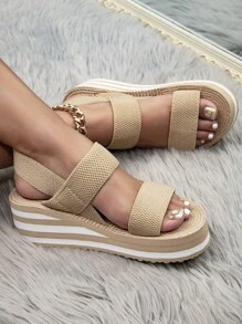 Women Fashion Shoes Summer Wedges Platform Sandals Casual Beach Open Toe Sandals With Woven Upper And Jute Sole