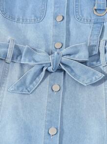 SHEIN Tween Girl Casual And Comfortable Denim Dress - Light Wash - View 4