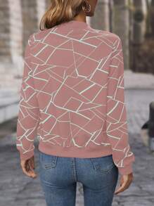 SHEIN LUNE Geometric Pattern Spring/Summer Casual Baseball Jacket - Multicolor - View 2