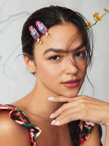 Frida Kahlo X SHEIN 6pcs Flower And Butterfly Print Crease-Free Hair Clips, These Hair Clips Leave No Marks