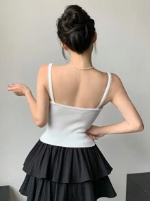 DAZY 女士夏季系帶修身背心 - 白色 - 查看 5