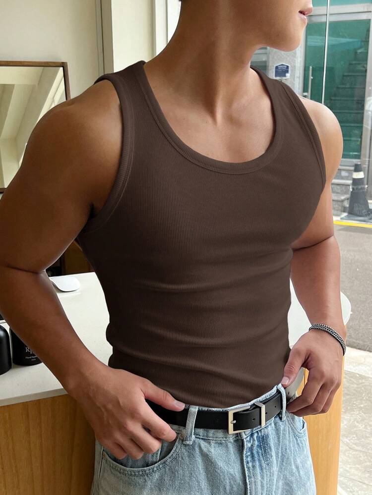 Men's Solid Color Basic Casual Tank Top With Round Neck