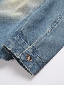 Manfinity Homme Men's Simple Printed Denim Shirt For Daily Wear - Medium Wash - View 8