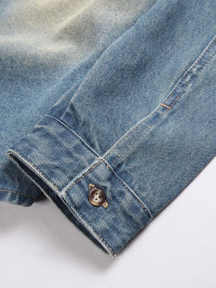 Men's Simple Printed Denim Shirt For Daily Wear