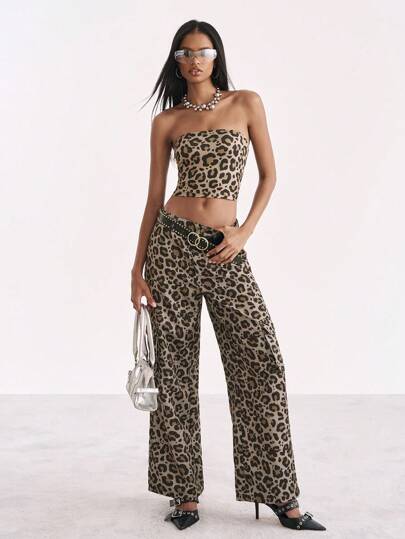 Ariqdhaksinargha Artist Y2K 豹纹宽松贴袋工装裤，适合夏季、假日、节日、西装