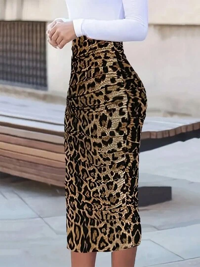 SHEIN Kvinnor sommar Fashionable Leopard Print Bodycon Kjol