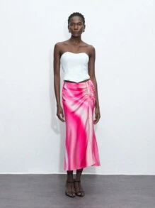 Maija Women's Fashionable Asymmetrical Printed Drawstring Design High Slit Skirt - Multicolor - View 7