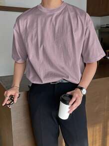 DAZY Men's Summer Casual Solid Color Round Neck Short Sleeve T-Shirt - Mauve Purple - View 4