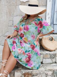 SHEIN VCAY Plus Size Nữ Váy in hoa thanh lịch - Nhiều màu - Xem 1