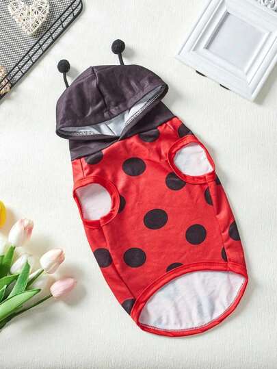 PETSIN 1 pieza Ropa para mascotas con patrón de lunares para gato y perro de Cosplay de mariquita roja y negra