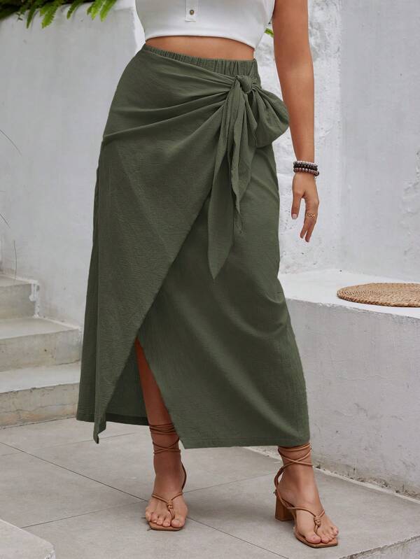 SHEIN VCAY Falda envolvente de talla grande con detalle de lazo para mujer